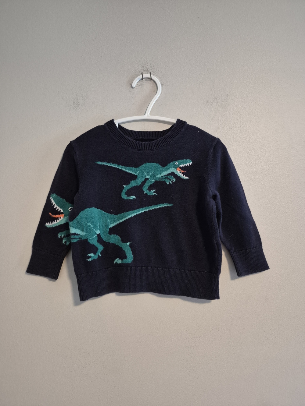 OshKosh B'gosh 12m Navy Knit Sweater with Green Dinosaurs